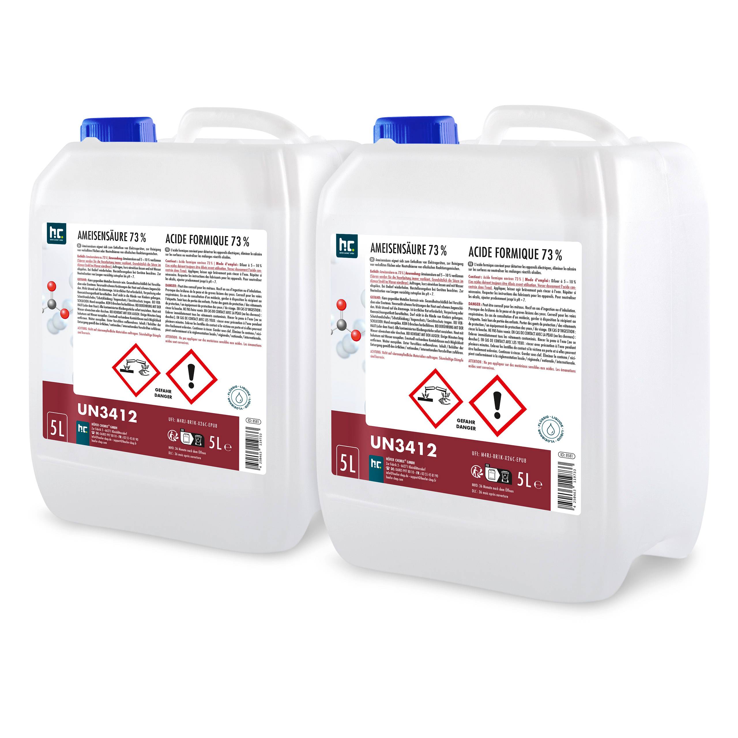 Acide formique 73 % Höfer Chemie® de qualité technique en bidon de 5 L x 2 - Image 1