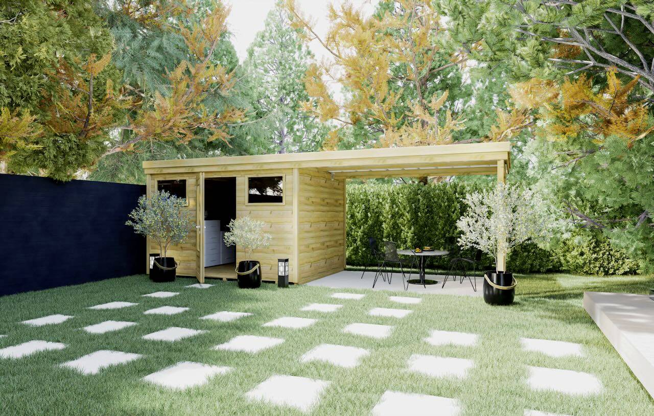 Abri Français - ABRI DE JARDIN bois autoclave 27mm - 6,94x4,34m / 30m2 - Bac acier - Plancher bois - Image 2