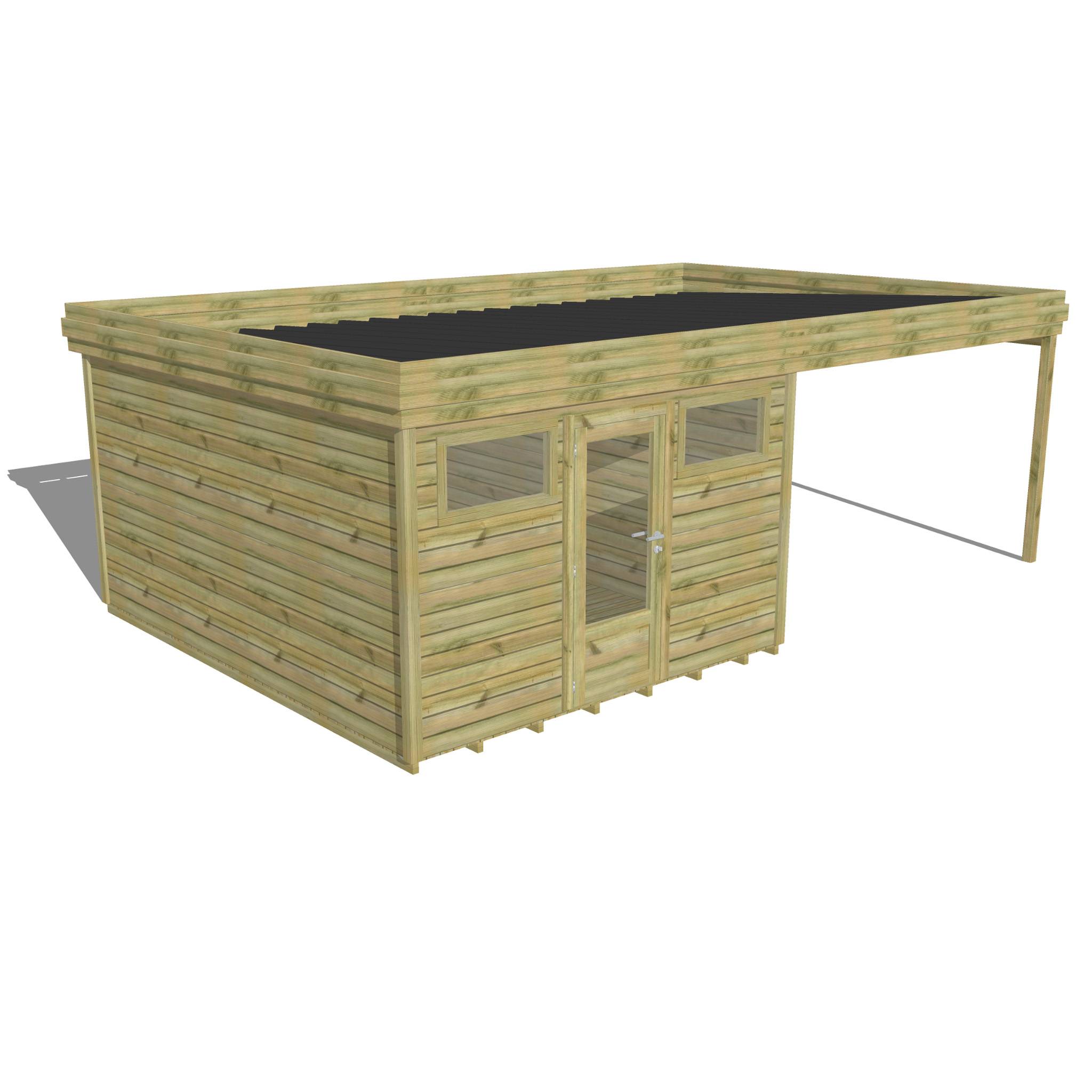 Abri Français - ABRI DE JARDIN bois autoclave 27mm - 6,94x4,34m / 30m2 - Bac acier - Plancher bois - Image 1