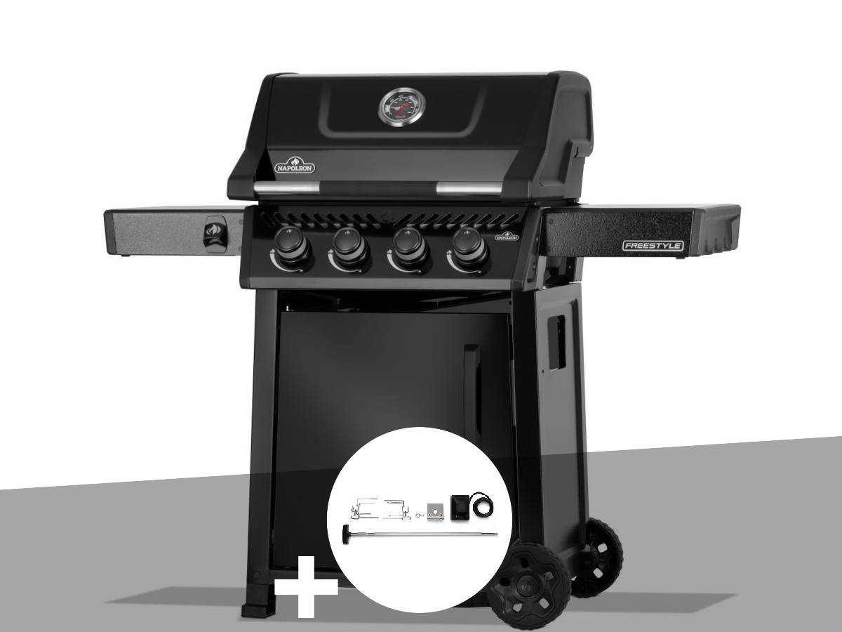 Napoleon - Barbecue gaz Freestyle 425 noir 4 brûleurs avec porte et brûleurs inox + Rôtissoire - Napoléon - Image 1