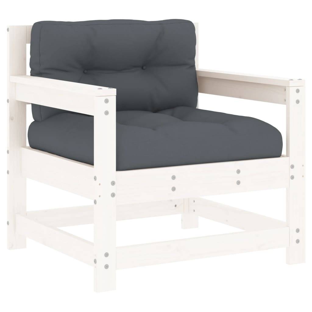 Lot de 2 Chaises de jardin avec coussins - Chaises d'extérieur - Fauteuils de jardin blanc bois de pin massif-JU12679 - Image 3