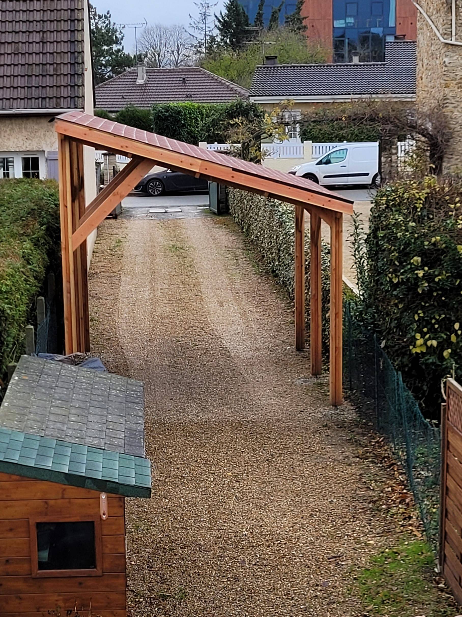 Cpbf Charpentes - Carport une pente Bois DOUGLAS Français (Auvent - Abri voiture) 450cmx550cm. - Image 1