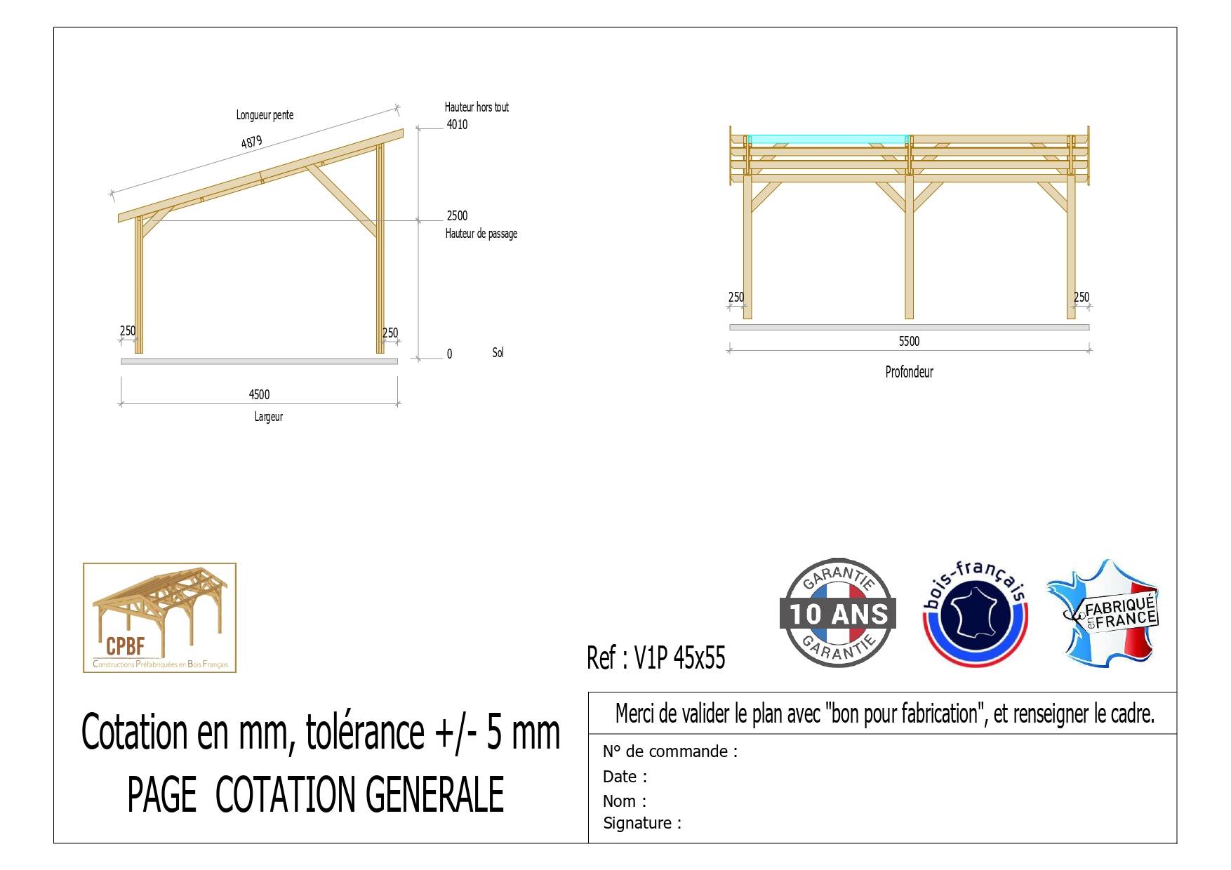 Cpbf Charpentes - Carport une pente Bois DOUGLAS Français (Auvent - Abri voiture) 450cmx550cm. - Image 2