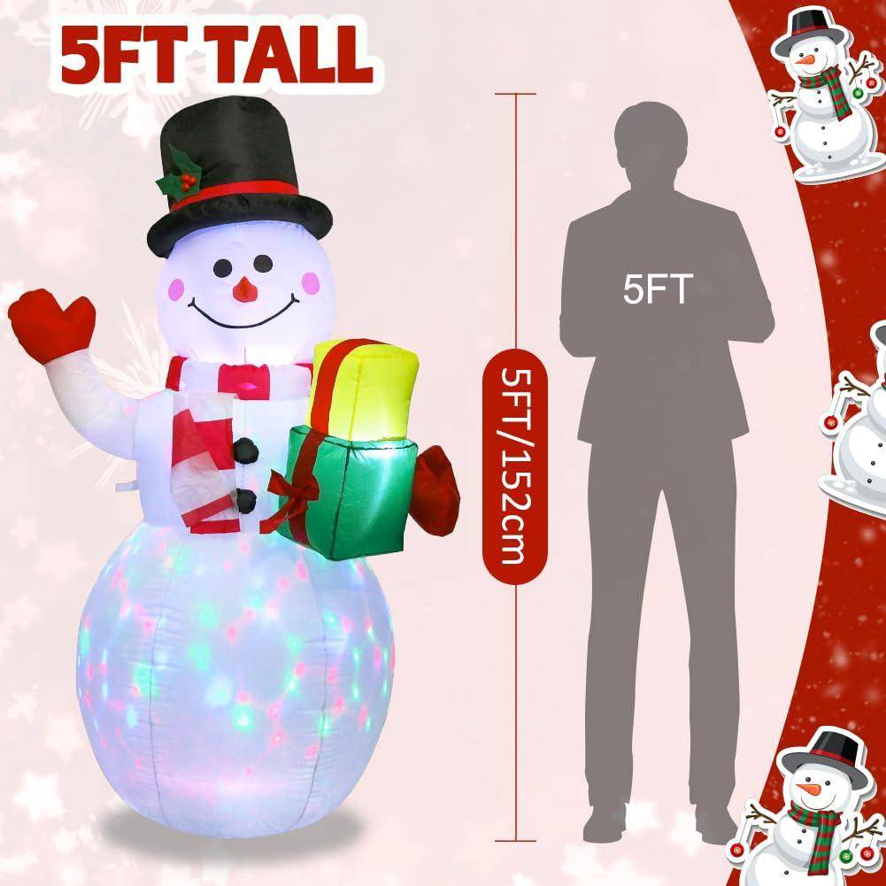 Décoration de jardin gonflable de Noël de 1,5 m, bonhomme de neige gonflable de Noël amélioré avec lumières LED rotatives, convient pour la décoration - Image 3