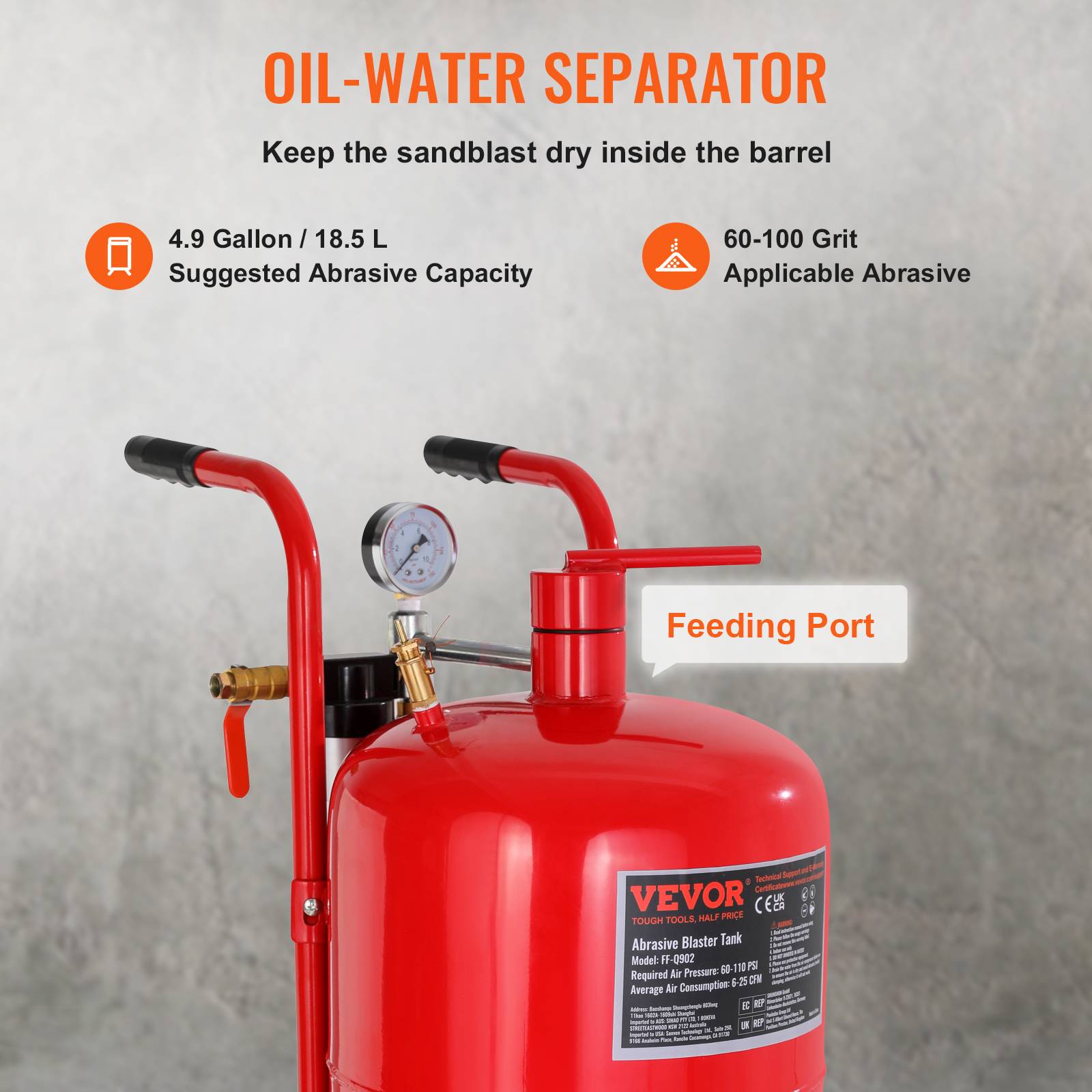 VEVOR Sableuse pneumatique acier, cabine 40L, professionnelle, pour nettoyage et dérouillage. - Image 3