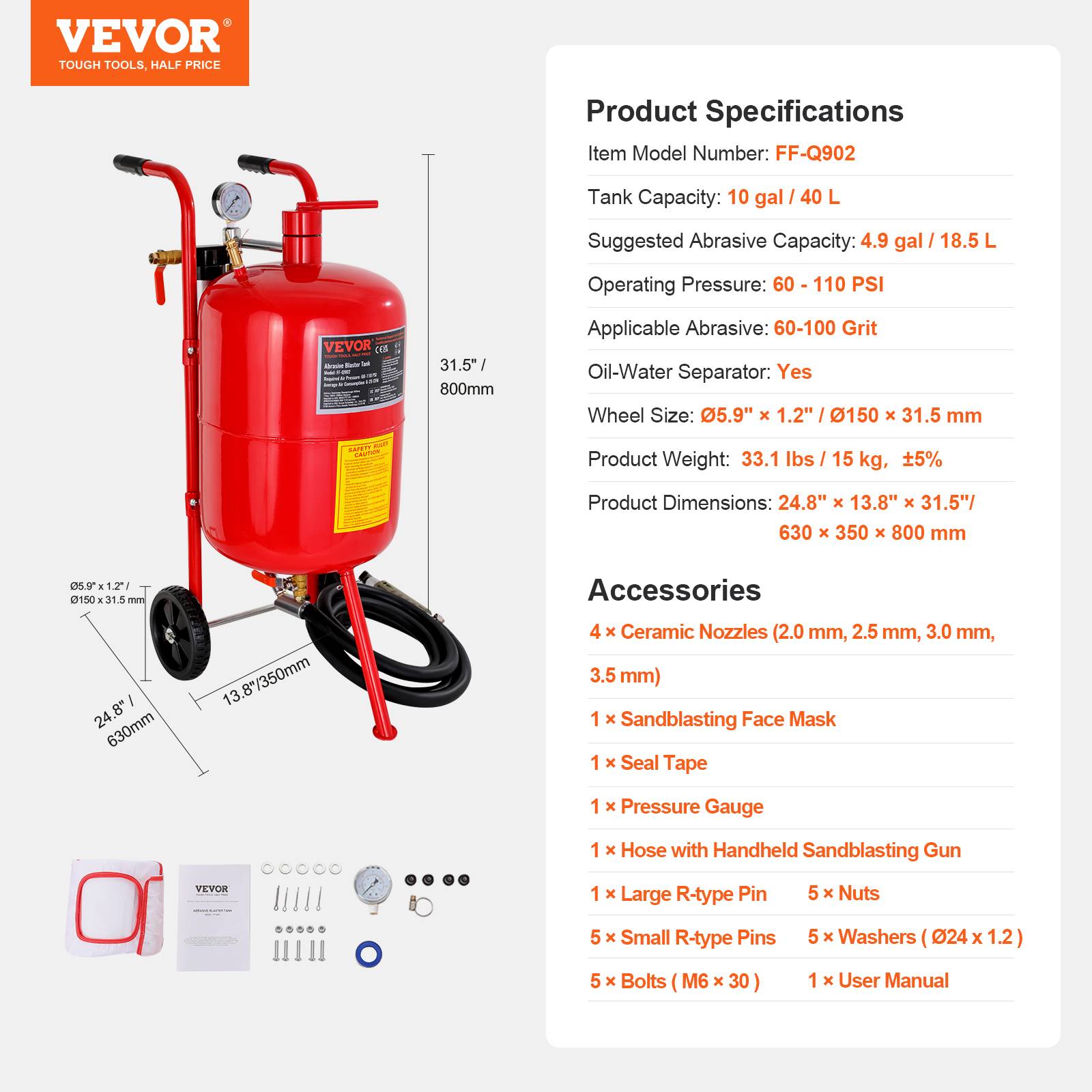 VEVOR Sableuse pneumatique acier, cabine 40L, professionnelle, pour nettoyage et dérouillage. - Image 7