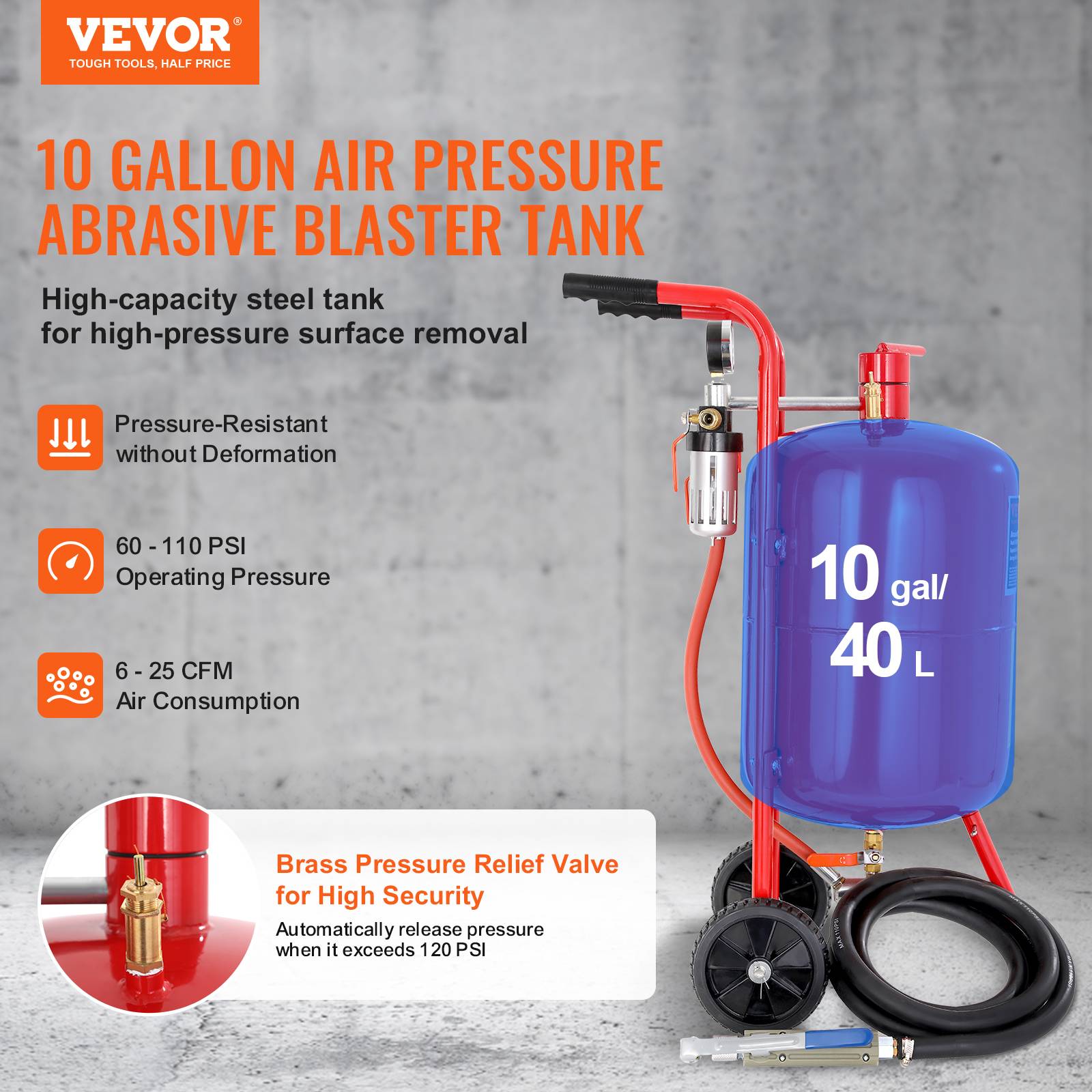 VEVOR Sableuse pneumatique acier, cabine 40L, professionnelle, pour nettoyage et dérouillage. - Image 2