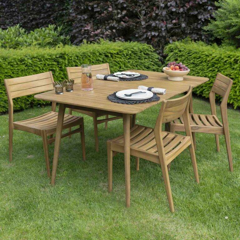 Wilsa Garden - Salon de jardin bois teck 4/6 places avec 4 chaises NAPLES - Image 1