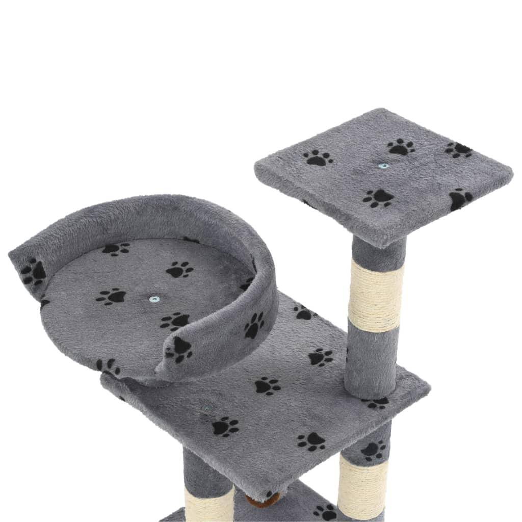 Helloshop26 - Arbre à chat griffoir grattoir niche jouet animaux peluché et sisal 65 cm empreintes de pattes gris - Image 4