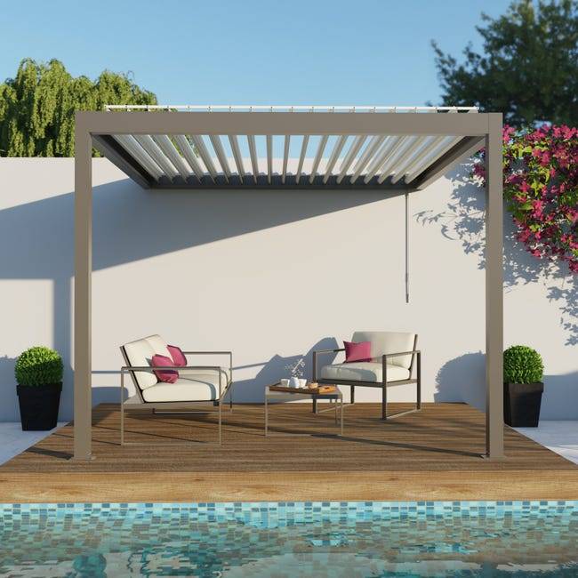 Pergola Bioclimatique Aluminium Adossée Gris 3x3 Manuelle S ORIAL France - Image 3