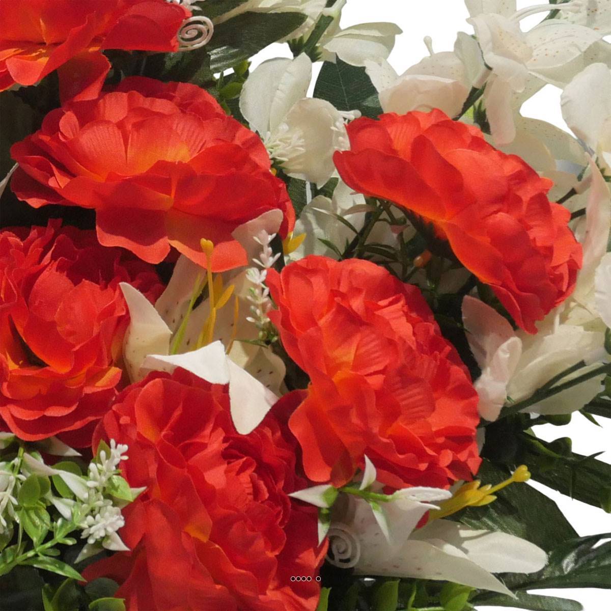 Artificielles - Devant de tombe de Camélia, Lys, orchidée et ficus pour la Toussaint Orange - couleur: Orange - Image 3