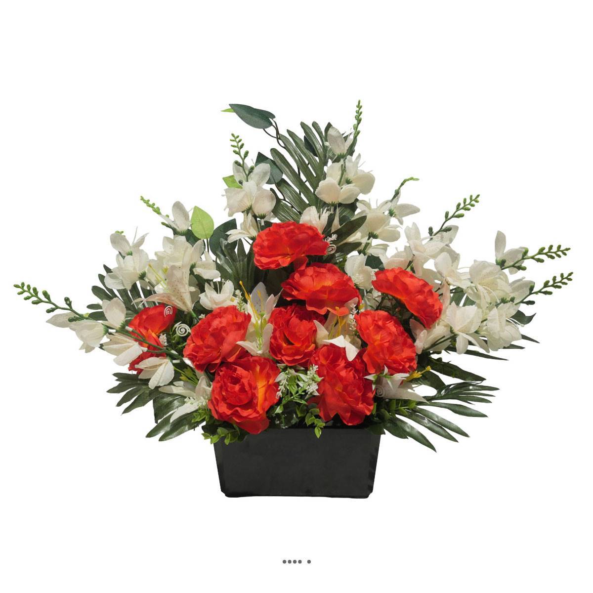 Artificielles - Devant de tombe de Camélia, Lys, orchidée et ficus pour la Toussaint Orange - couleur: Orange - Image 1