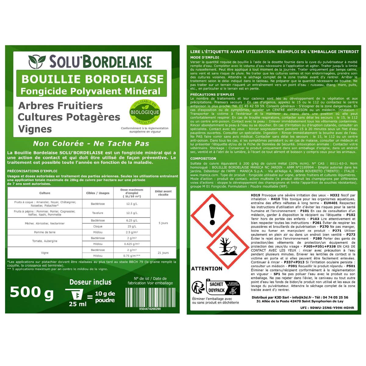 Solu'Bordelaise - Tavelure des Fruitiers - 5 kg de Bouillie Bordelaise Non Colorée- Polyvalent à base de Sulfate de Cuivre 200 g/kg-Doseur inclus-UAB - Image 4