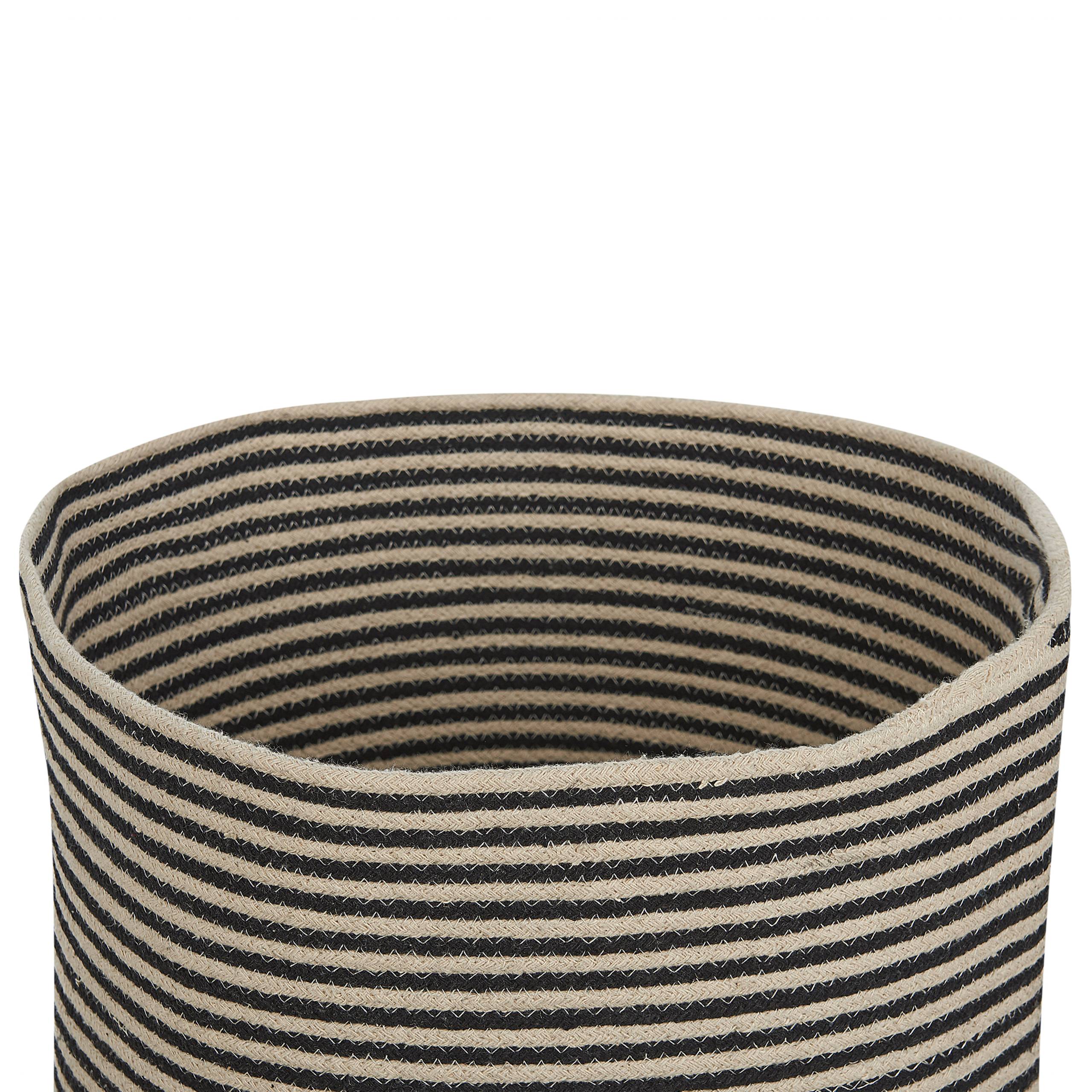 Panier Beige et Noir en Coton Rond 41 cm Corbeille à Linge Tressée Rangement pour Intérieur Minimaliste avec Couvercle Boîte - Image 3