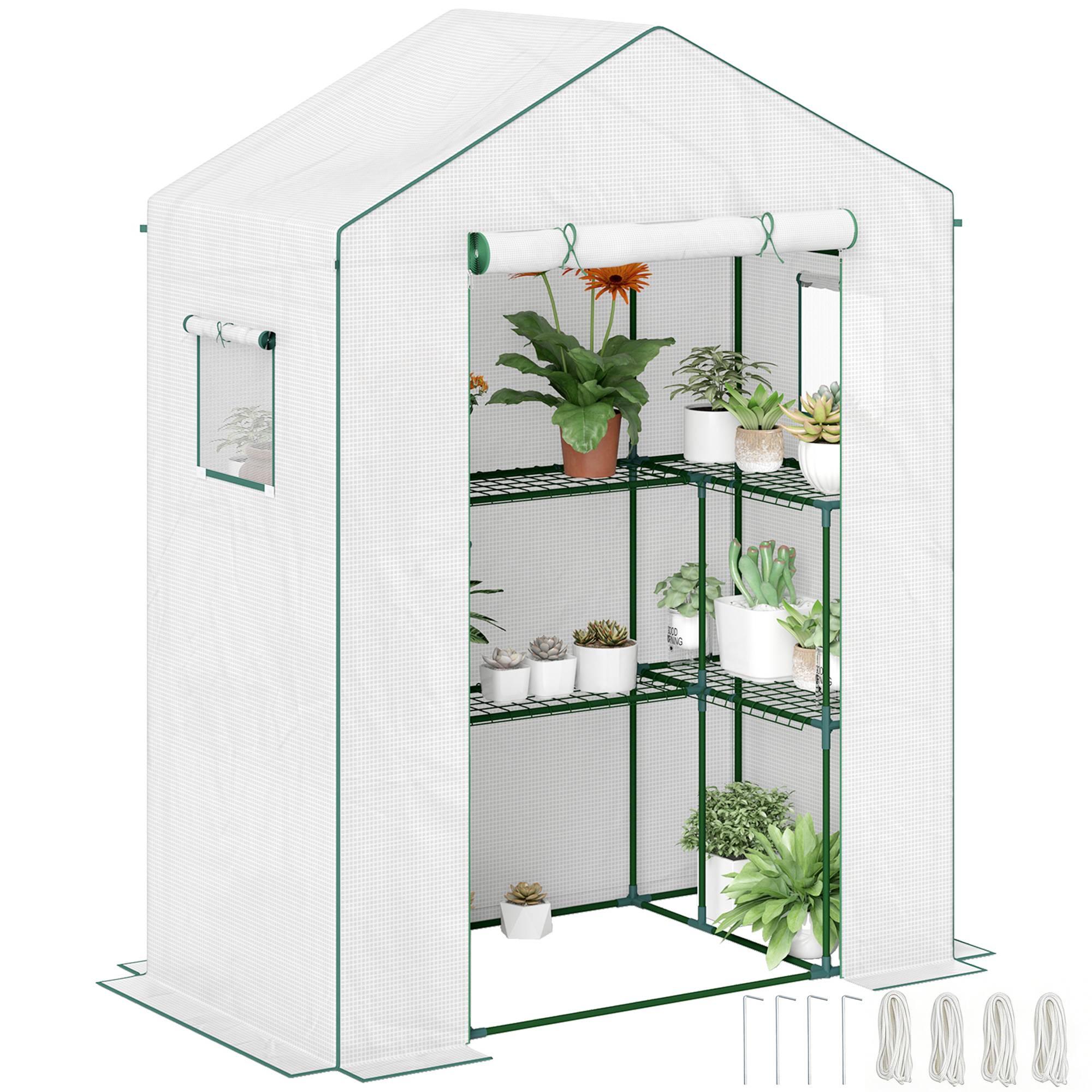 Serre de jardin avec 1 porte, 2 fenêtres et 2 étagères en forme de U pour Légumes Plantes Fleurs Bâche PE 140x73x190 cm - Image 1