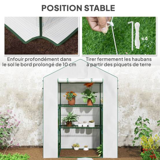 Serre de jardin avec 1 porte, 2 fenêtres et 2 étagères en forme de U pour Légumes Plantes Fleurs Bâche PE 140x73x190 cm - Image 9