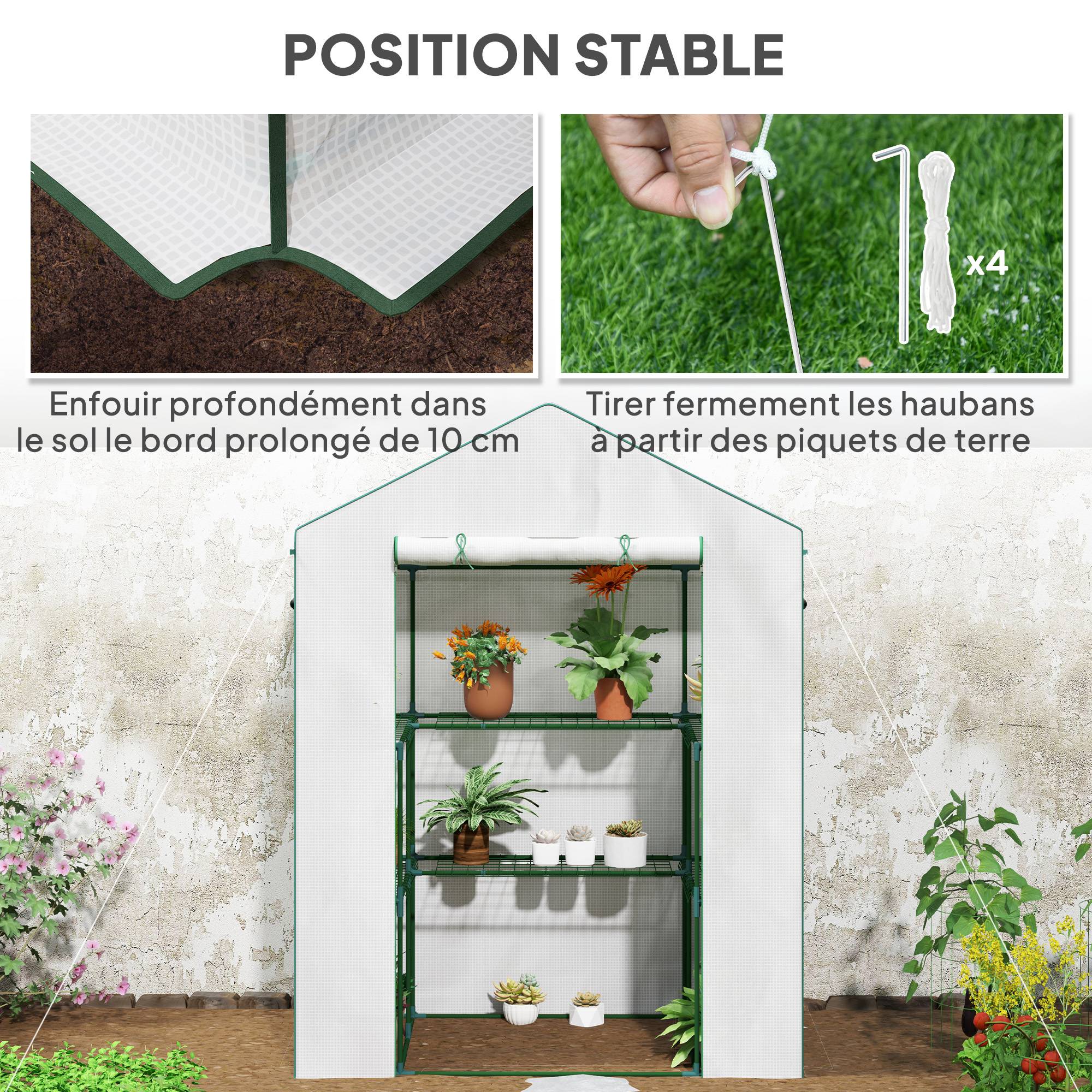 Serre de jardin avec 1 porte, 2 fenêtres et 2 étagères en forme de U pour Légumes Plantes Fleurs Bâche PE 140x73x190 cm - Image 9