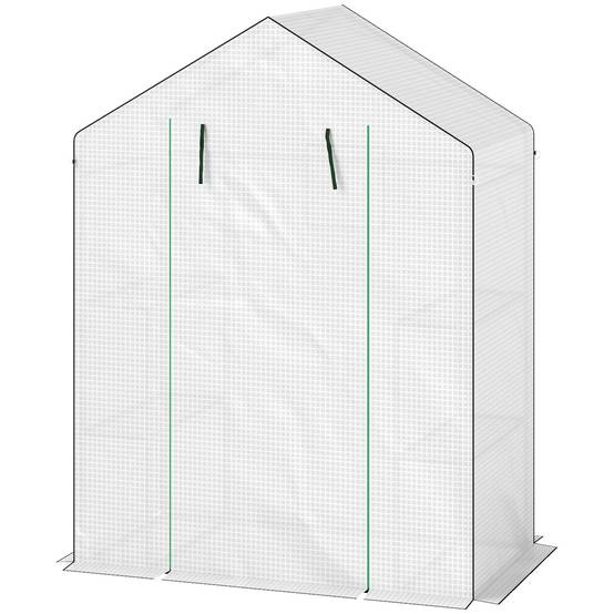 Serre de jardin avec 1 porte, 2 fenêtres et 2 étagères en forme de U pour Légumes Plantes Fleurs Bâche PE 140x73x190 cm - Image 2