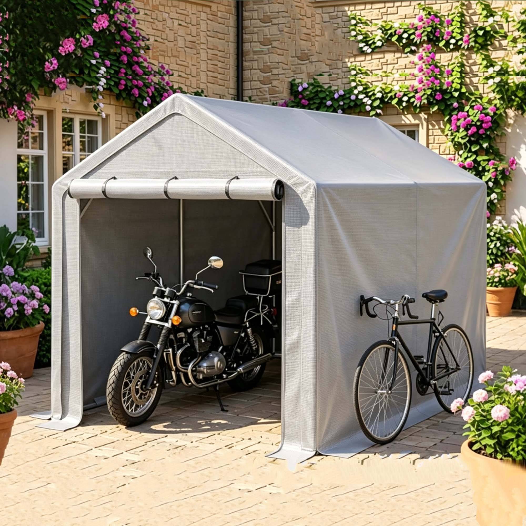 Carport abri multifonction 296×190×200 cm, acier galvanisé, bâche imperméable anti-UV gris - Image 1