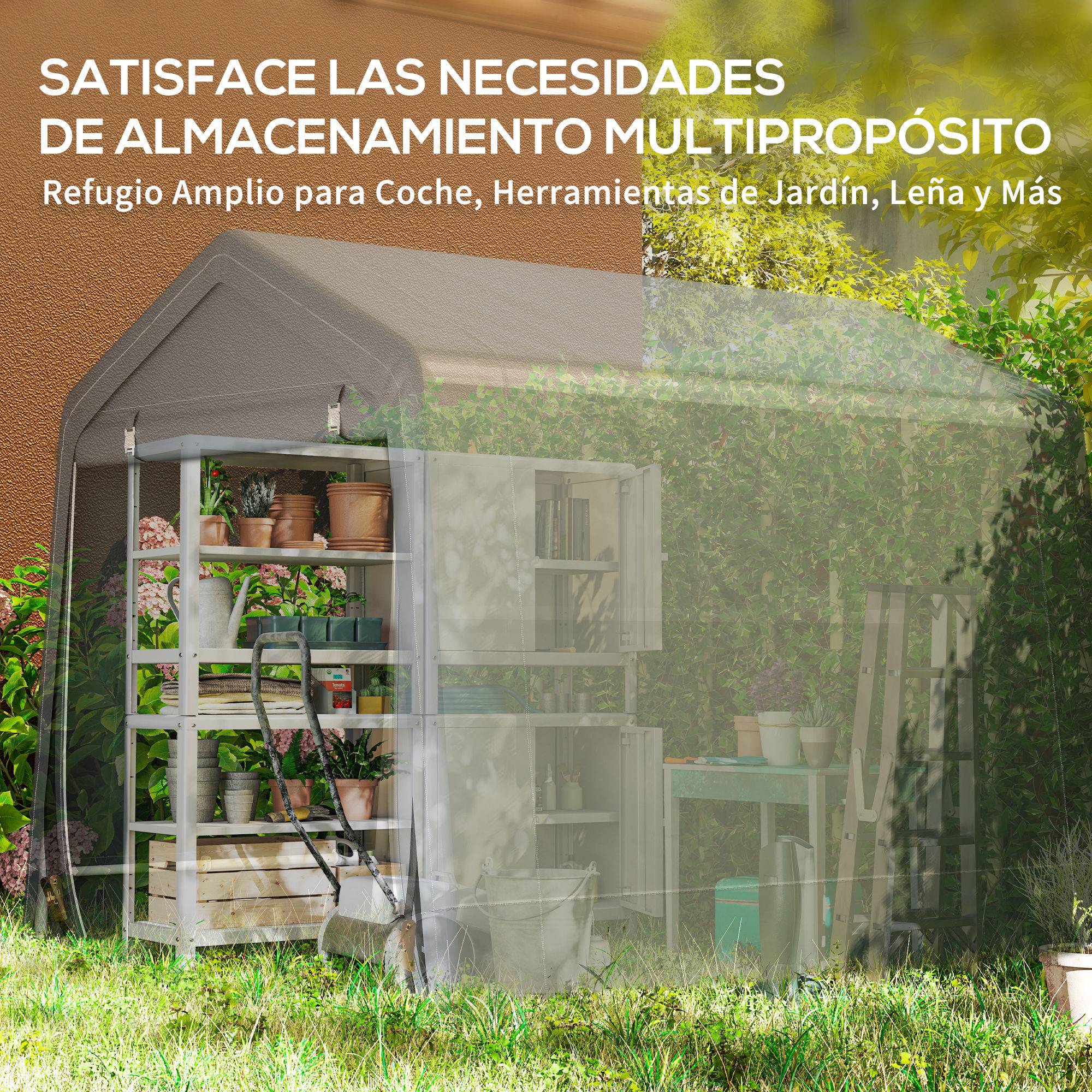 Tente de jardin vélos cadre métal 2 portes zip imperméable anti-UV 2,4x2x2 m gris foncé - Image 9