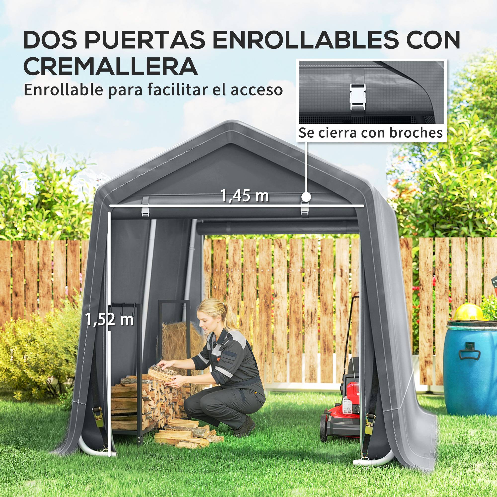 Tente de jardin vélos cadre métal 2 portes zip imperméable anti-UV 2,4x2x2 m gris foncé - Image 7