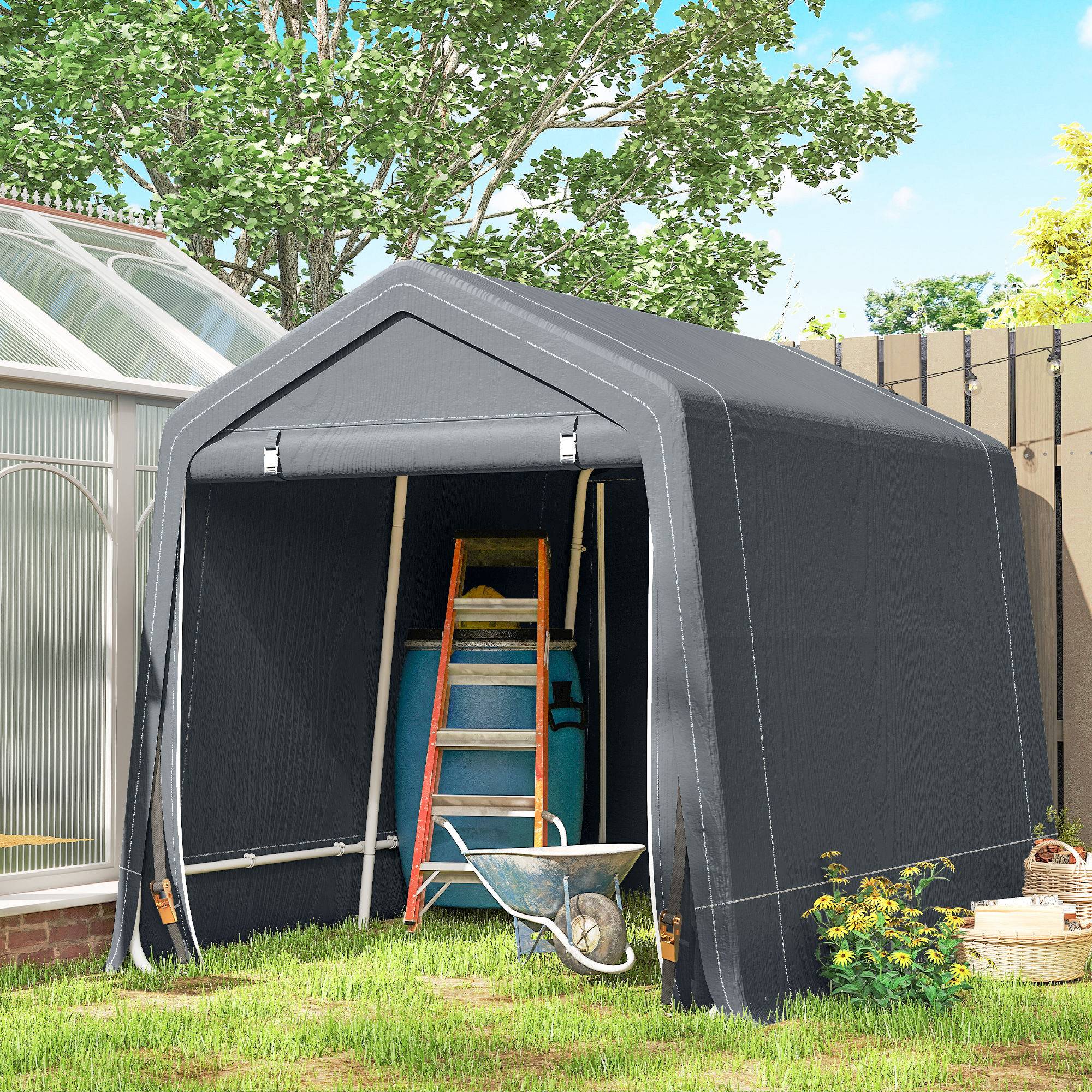 Tente de jardin vélos cadre métal 2 portes zip imperméable anti-UV 2,4x2x2 m gris foncé - Image 4