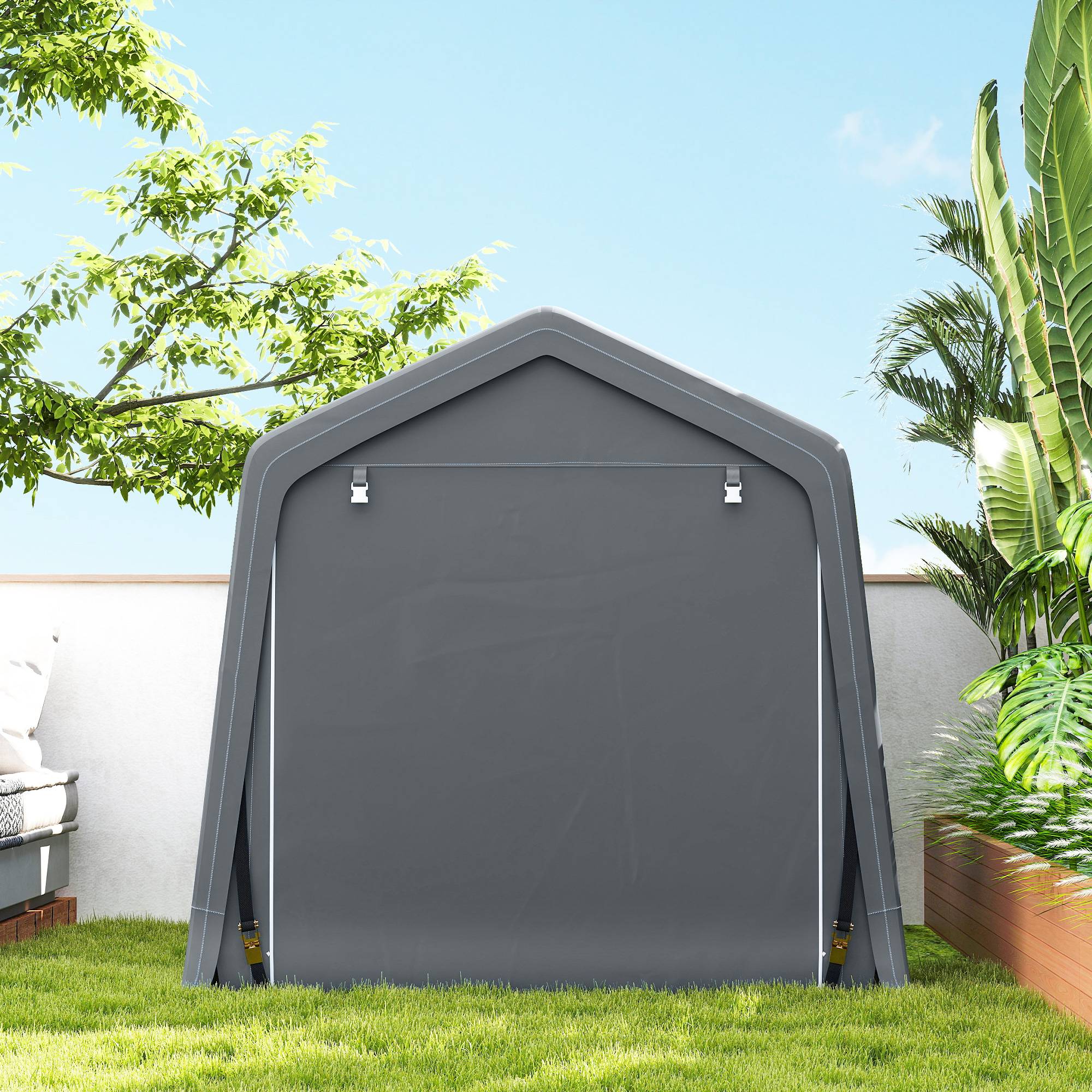 Tente de jardin vélos cadre métal 2 portes zip imperméable anti-UV 2,4x2x2 m gris foncé - Image 10