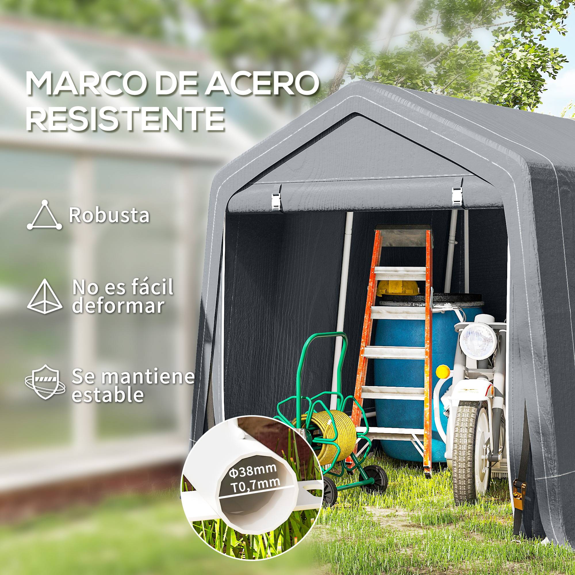 Tente de jardin vélos cadre métal 2 portes zip imperméable anti-UV 2,4x2x2 m gris foncé - Image 6