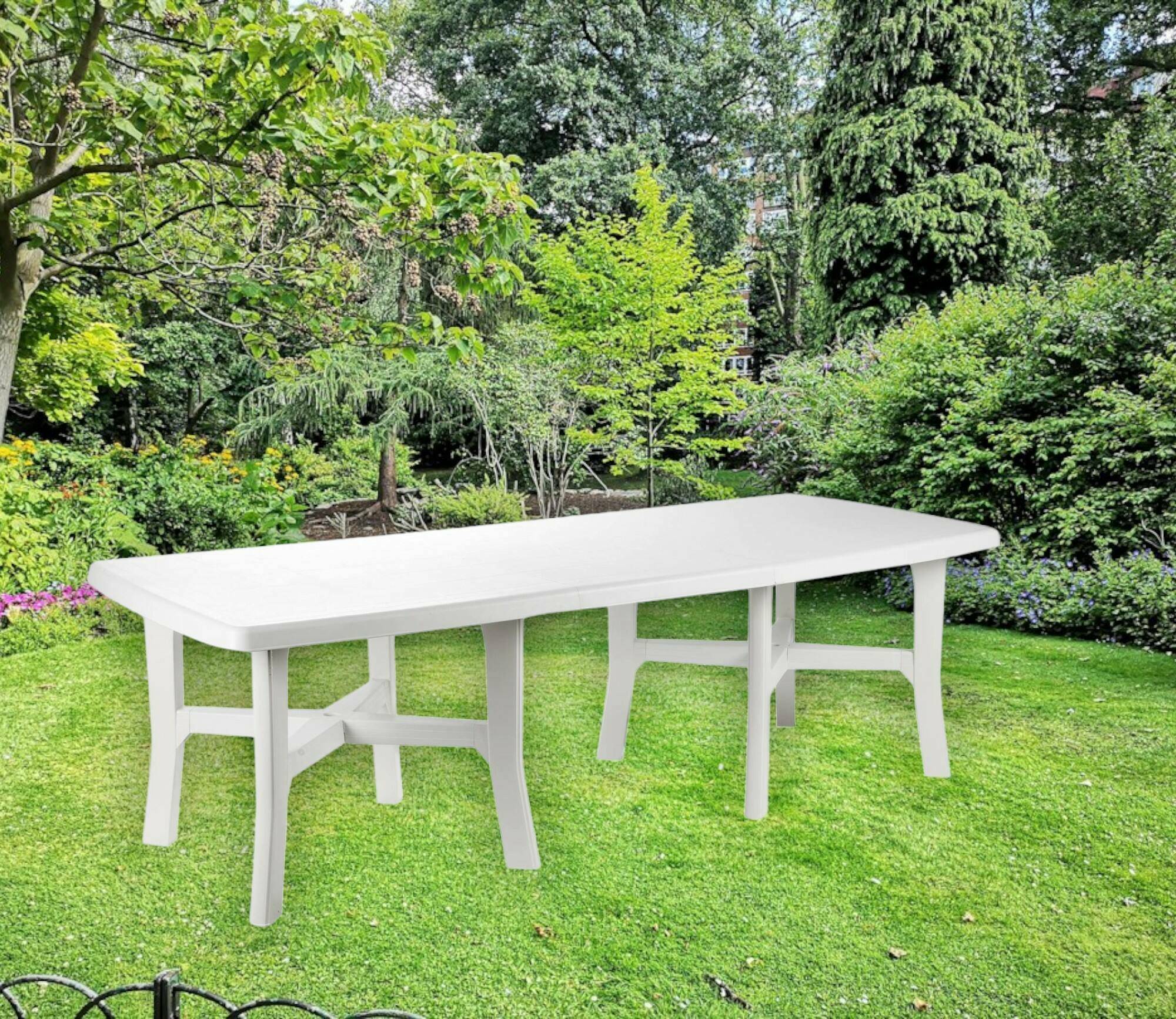 Dmora - Table d'extérieur Dhysa, Étagère à manger extensible, Table de jardin rectangulaire polyvalente, 100% Made in Italy, 160x100h72 cm, Blanc - Dmora - Image 2
