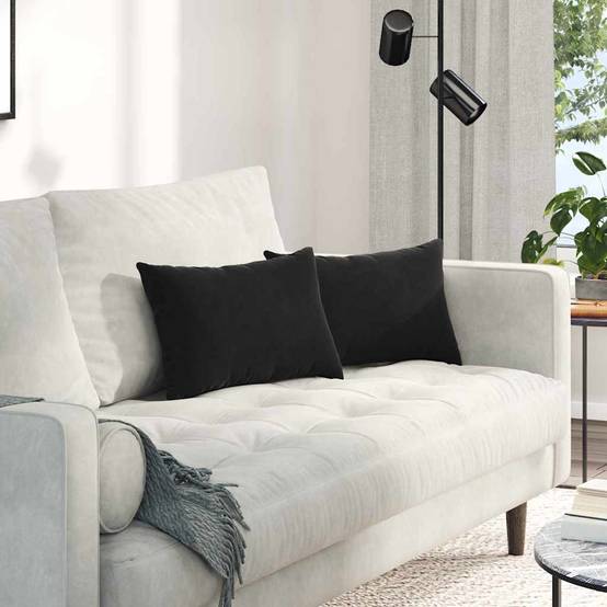 Lot de 2 Coussins de Canapé Velours Côtelé Déhoussable pour Salon et Chambre Noir 50x30 cm – ComfortXL Outdoor Living - Image 1