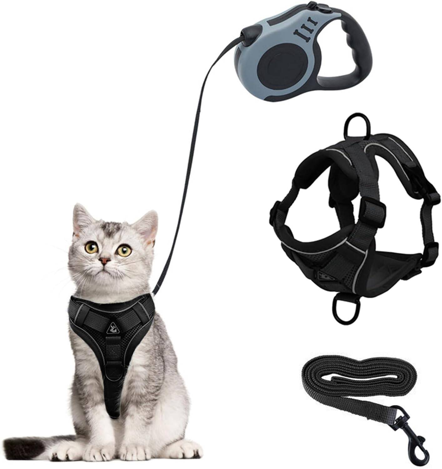 Harnais de 5M M avec Laisse Enrouleur pour Chat noir