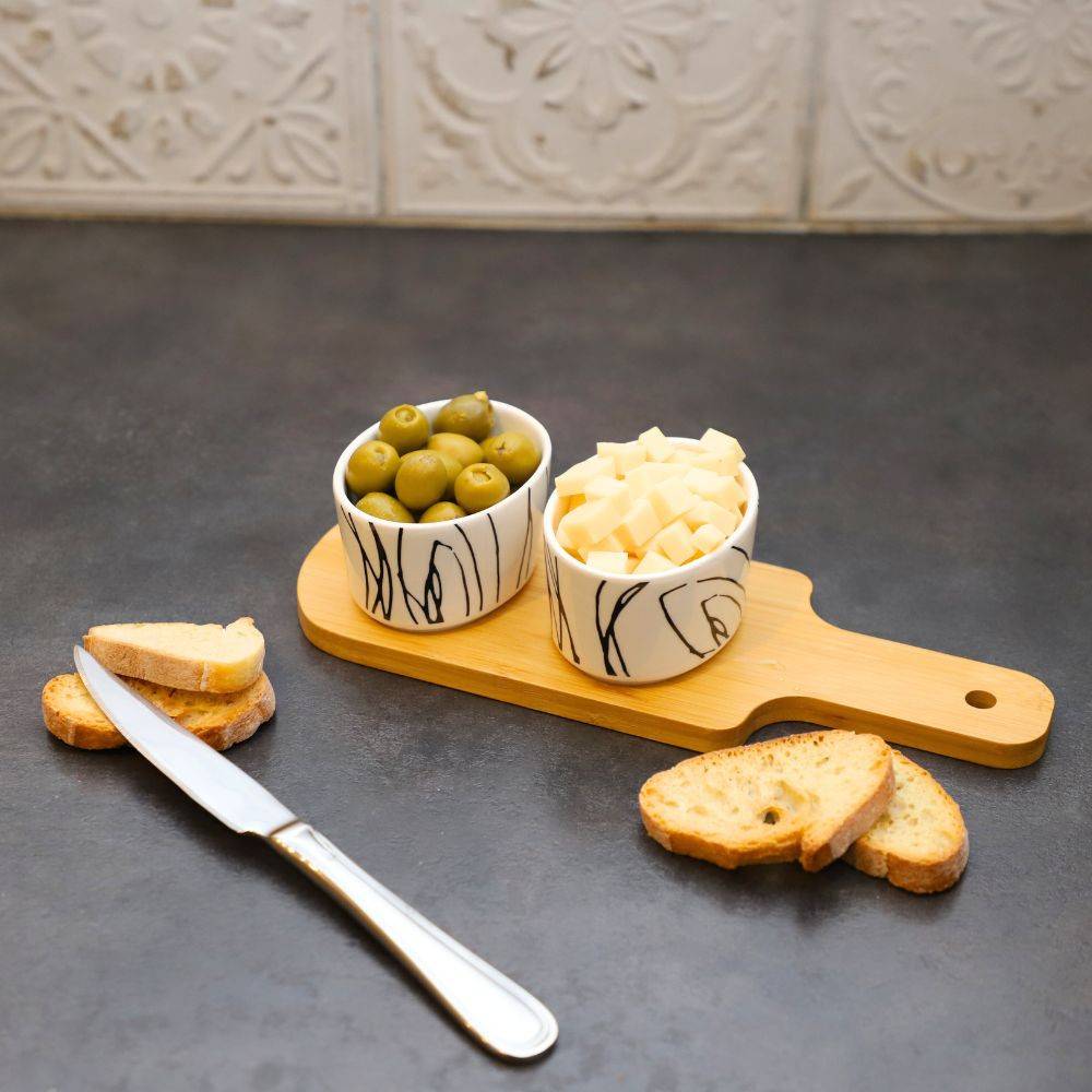 ~ Set apéritif tapas 2 verrines en bambou et céramique blanc et marron 26 x 9.5cm Chemin de campagne - Image 3