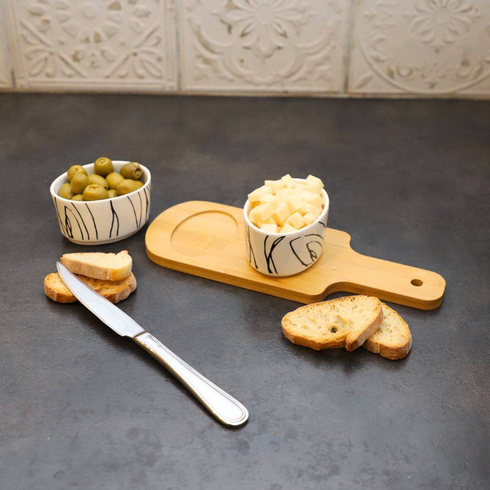 ~ Set apéritif tapas 2 verrines en bambou et céramique blanc et marron 26 x 9.5cm Chemin de campagne - Image 4