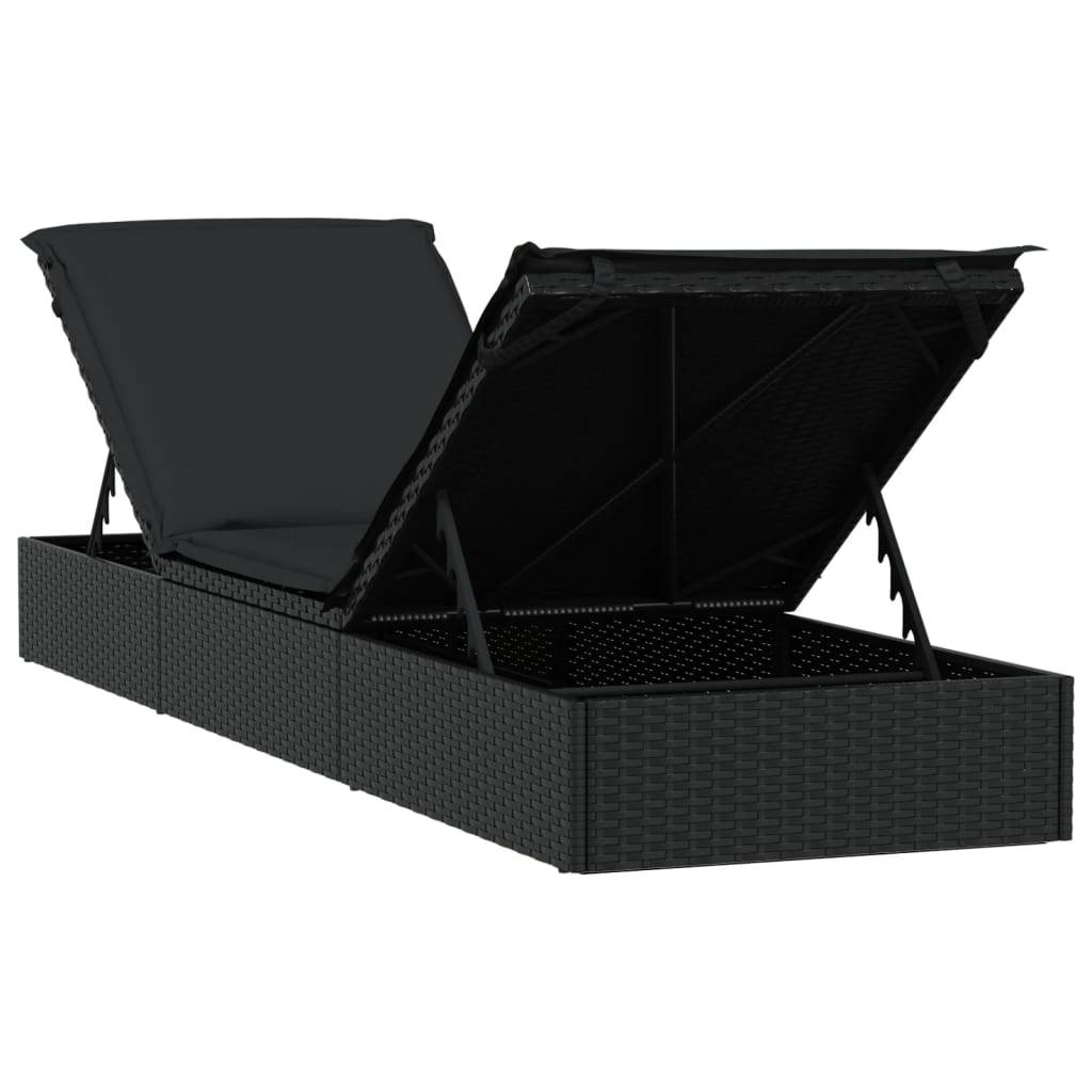 Helloshop26 - Transat chaise longue bain de soleil lit de jardin terrasse meuble d'extérieur avec coussin noir 201x55x62 cm résine tressée - Image 5