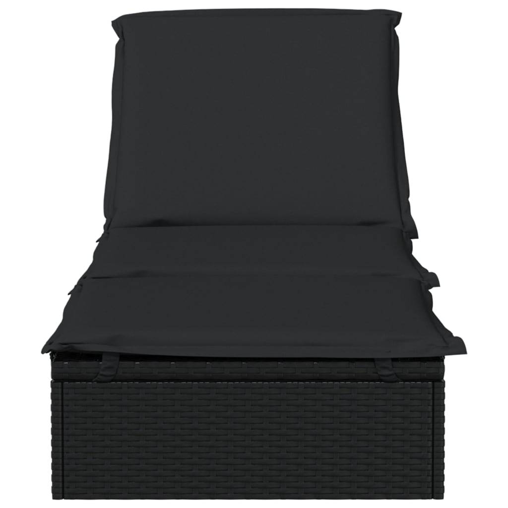 Helloshop26 - Transat chaise longue bain de soleil lit de jardin terrasse meuble d'extérieur avec coussin noir 201x55x62 cm résine tressée - Image 3