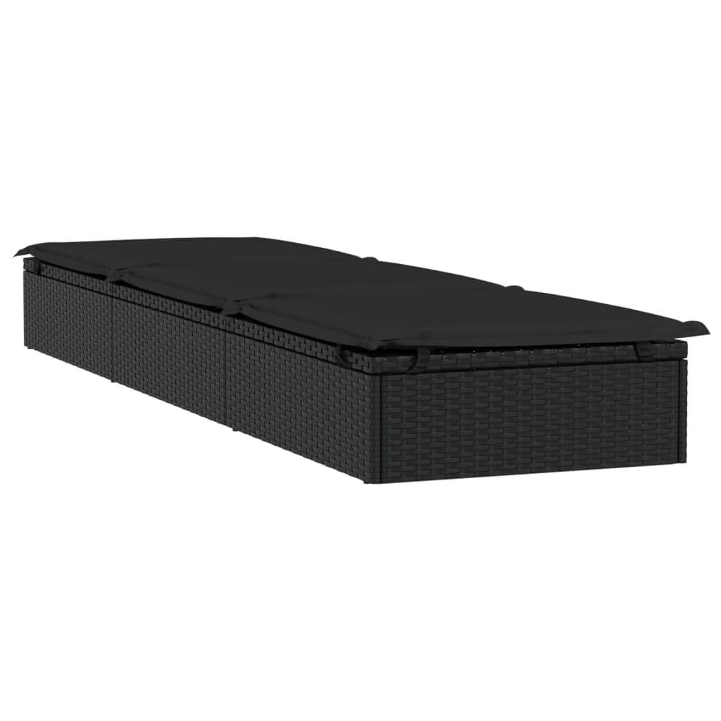 Helloshop26 - Transat chaise longue bain de soleil lit de jardin terrasse meuble d'extérieur avec coussin noir 201x55x62 cm résine tressée - Image 2
