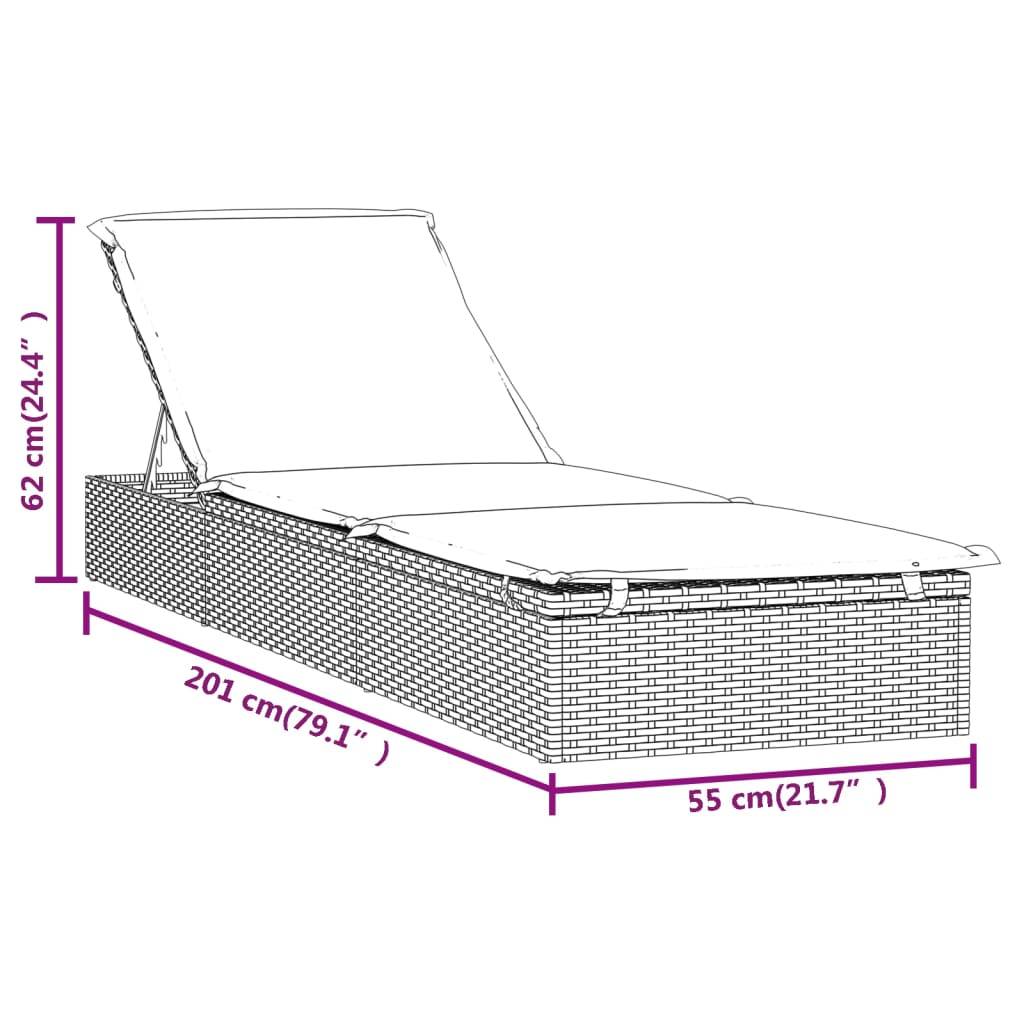Helloshop26 - Transat chaise longue bain de soleil lit de jardin terrasse meuble d'extérieur avec coussin noir 201x55x62 cm résine tressée - Image 7