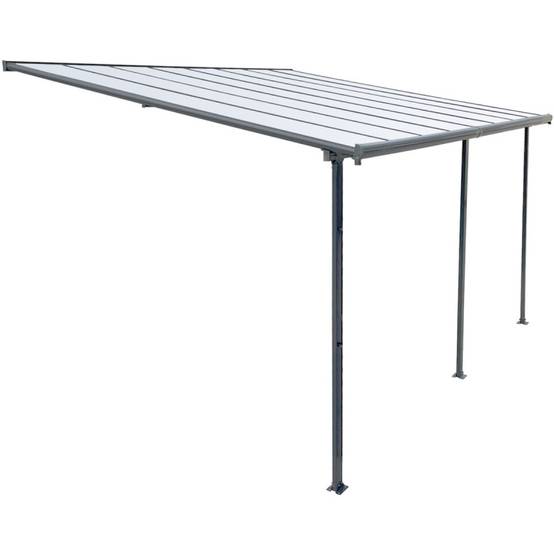 Pergola adossée aluminium gris 400x492 cm toit polycarbonate X-Metal kit ancrage inclus - Image 2