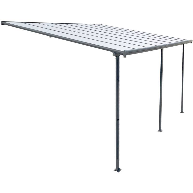 Pergola adossée aluminium gris 400x492 cm toit polycarbonate X-Metal kit ancrage inclus - Image 2