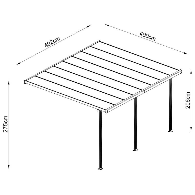 Pergola adossée aluminium gris 400x492 cm toit polycarbonate X-Metal kit ancrage inclus - Image 3