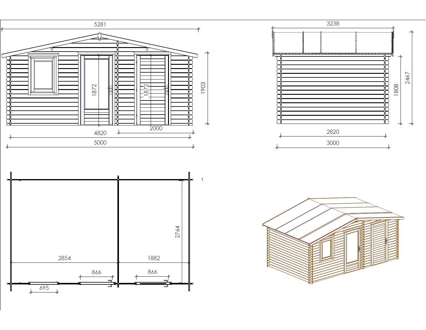 Altanka - Abri de jardin en bois - 15m2 - 5x3m - Ep. 28mm - Couleur: naturel - DOM637 - ALTANKA - Image 2
