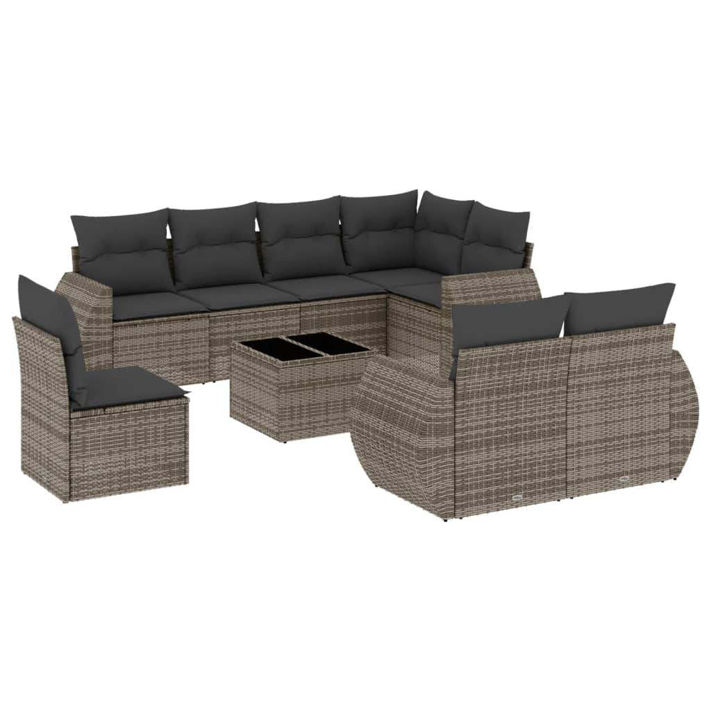 ComfortXL - Salon de Jardin Gris 9 Pièces Résine Tressée avec Table Verre Coussins Gris Foncé – ComfortXL Outdoor Living - Image 2