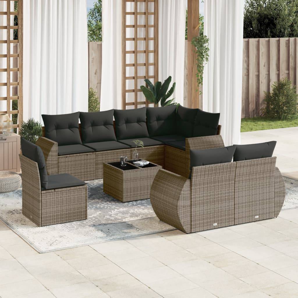 ComfortXL - Salon de Jardin Gris 9 Pièces Résine Tressée avec Table Verre Coussins Gris Foncé – ComfortXL Outdoor Living