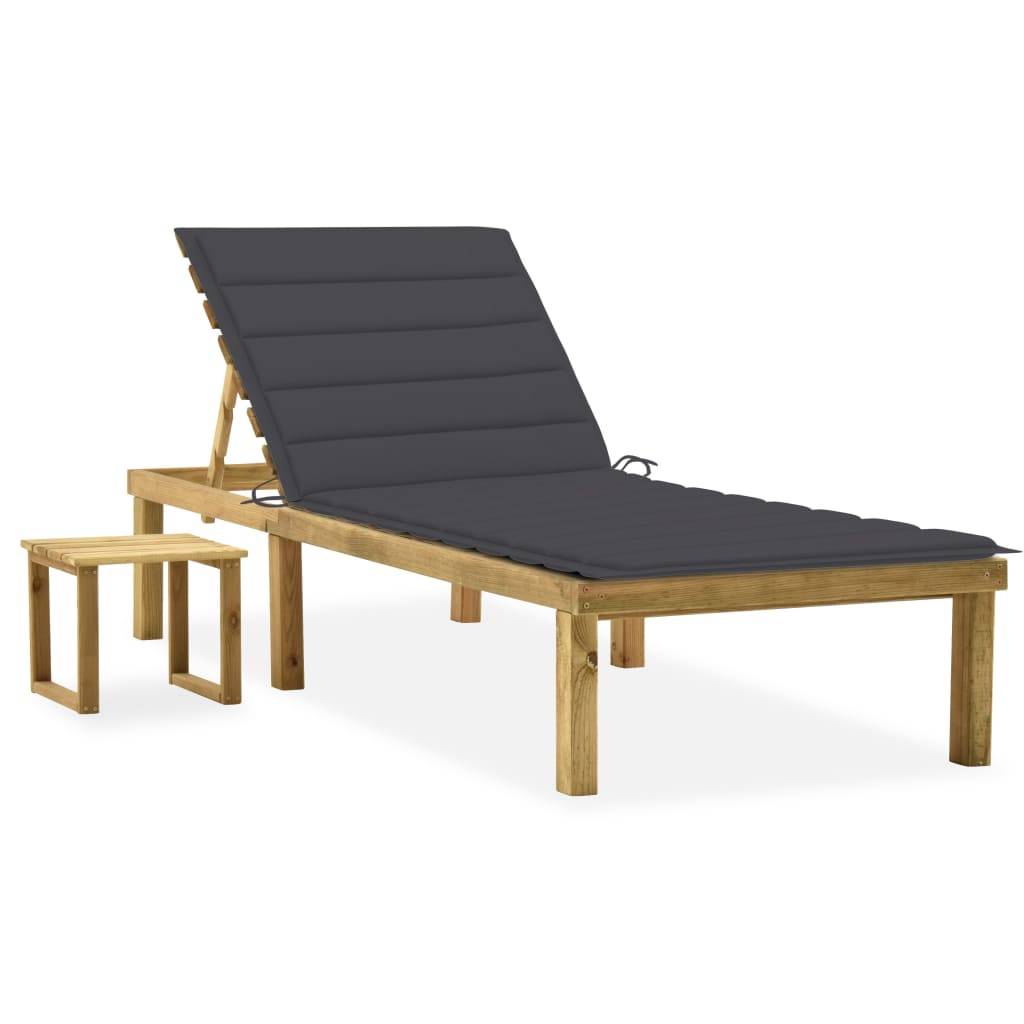Helloshop26 - Transat chaise longue bain de soleil lit de jardin terrasse meuble d'extérieur avec table et coussin pin imprégné - Image 1