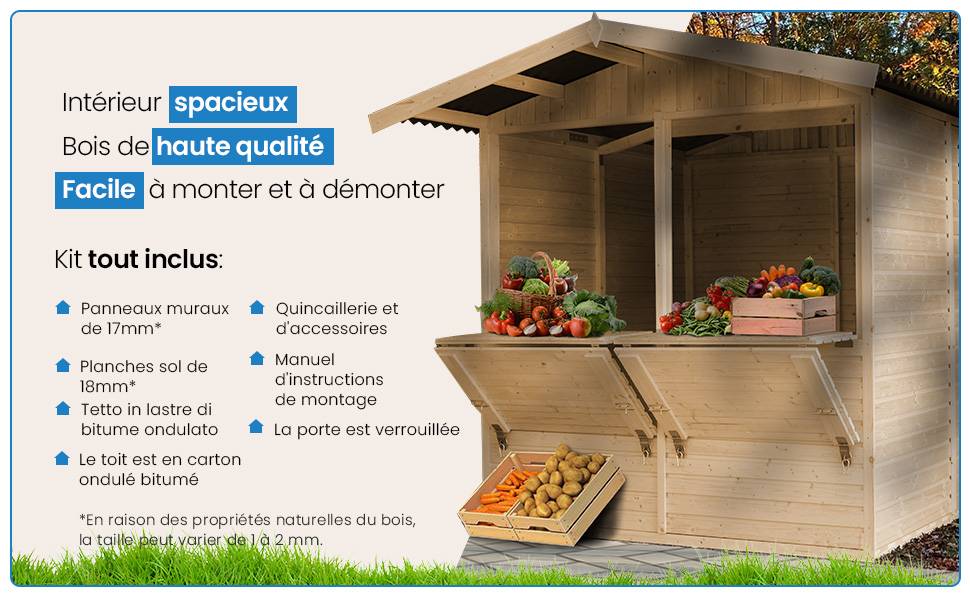 Timbela - Maison de jardin en bois H232x253x263 cm / 4 m² - Étal de marché en bois - Grand stand de vendeur avec comptoir - 17 mm d’épaisseur - Timbela M149 - Image 9