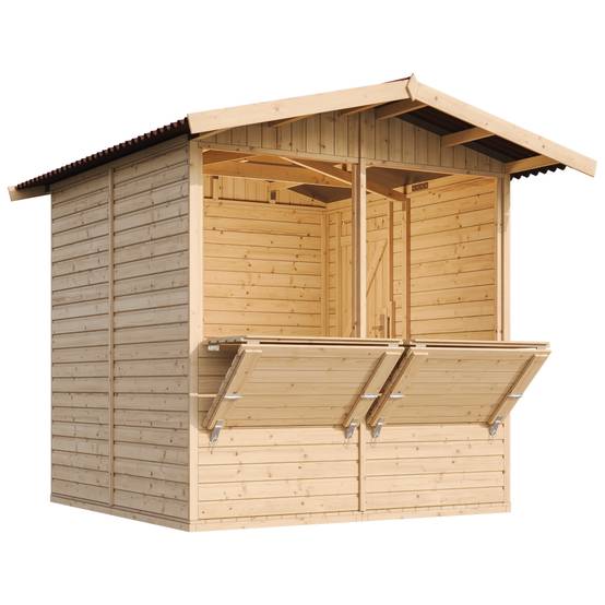 Timbela - Maison de jardin en bois H232x253x263 cm / 4 m² - Étal de marché en bois - Grand stand de vendeur avec comptoir - 17 mm d’épaisseur - Timbela M149 - Image 2