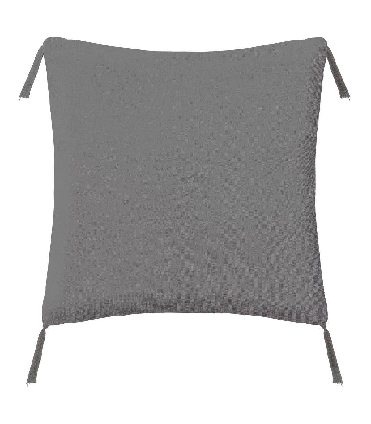 Coussin en Lin Gris imprimé Art déco avec pompons 40 x 40 cm - Image 4
