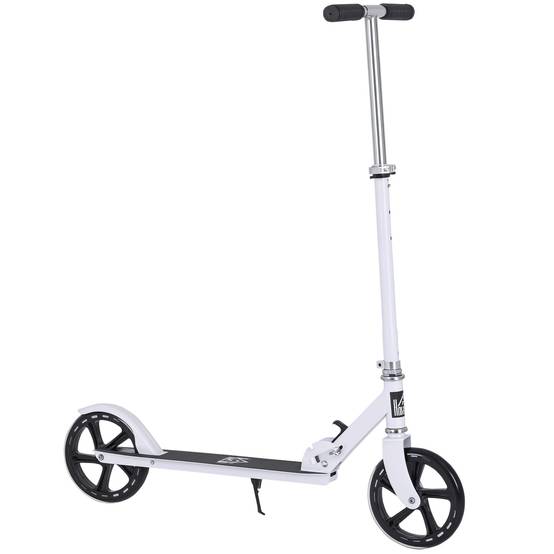 Trottinette Pliable Enfant et Adolescent, Guidon Réglable sur 4 Niveaux, Frein Arrière, 100 kg Max., Blanc - Image 1