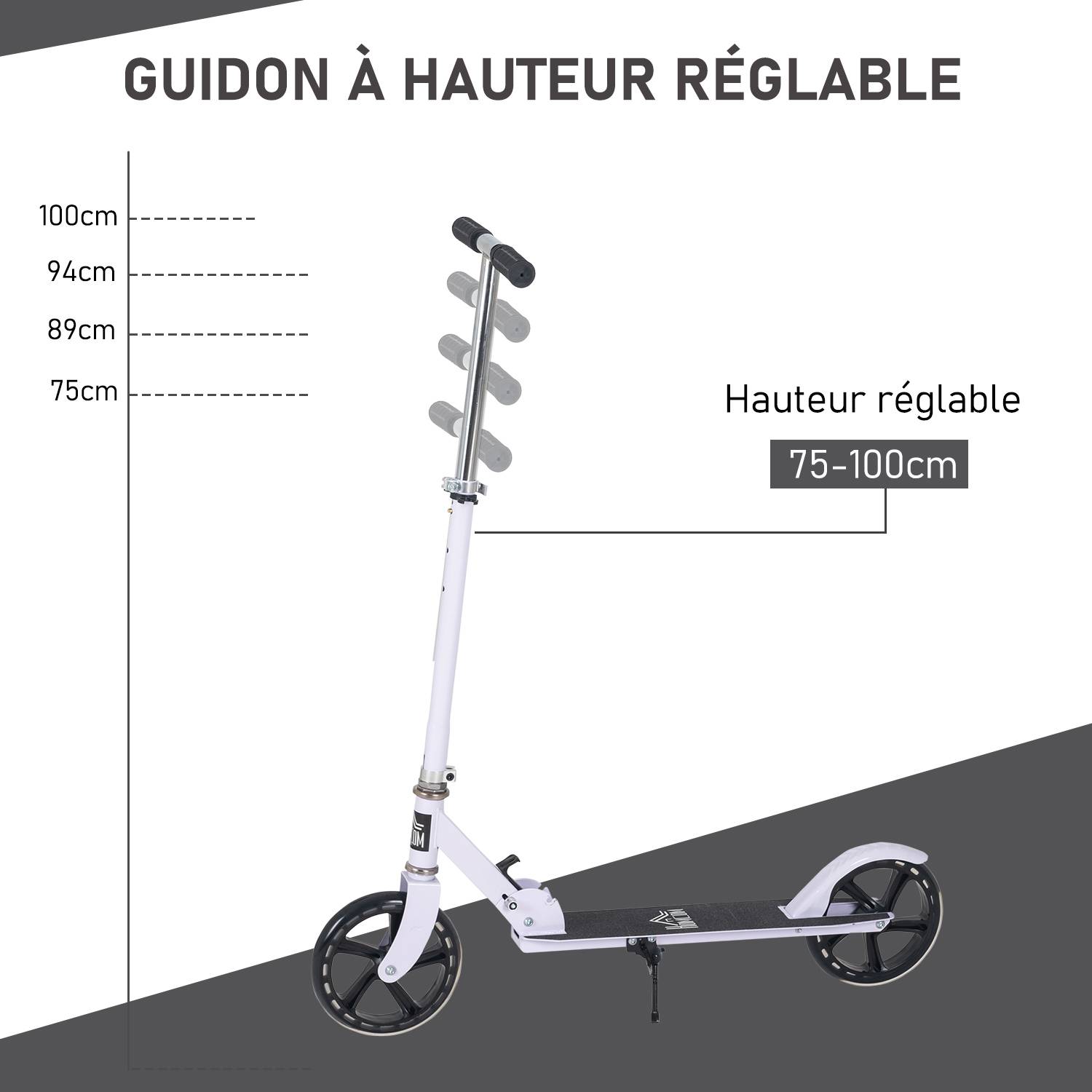 Trottinette Pliable Enfant et Adolescent, Guidon Réglable sur 4 Niveaux, Frein Arrière, 100 kg Max., Blanc - Image 7