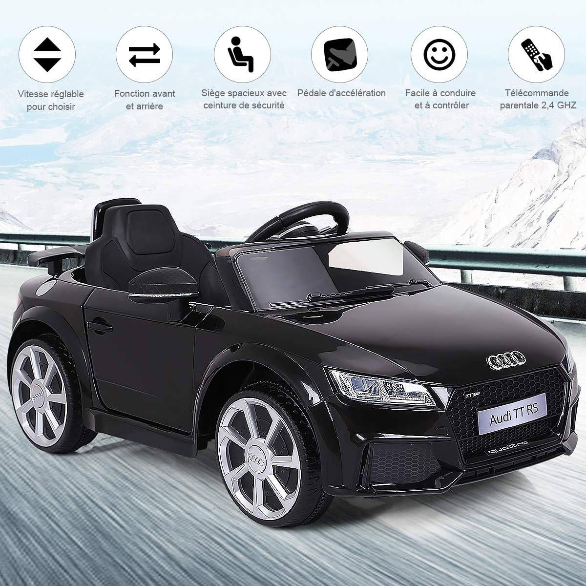 DREAMADE Voiture Électrique Audi 12V Enfant 3-8 Ans Avec Télécommande - Noire, Doubles Portes